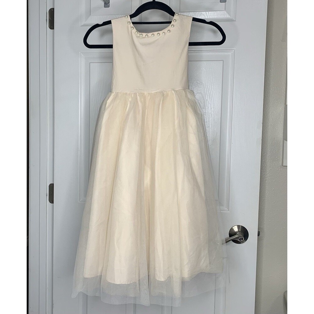 Only Little Once Flower Girl Dress Pearl Detail Cream Semi Full Skirt Satin Sz 7